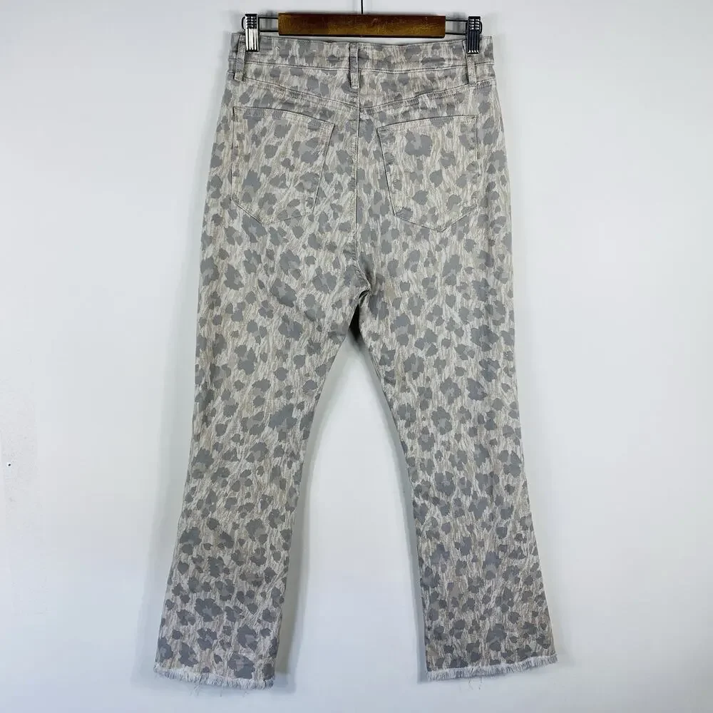 Ann Taylor LOFT Kick Crop Jeans 6 28 Animal Print 5-Pocket Frayed Hem Leopard